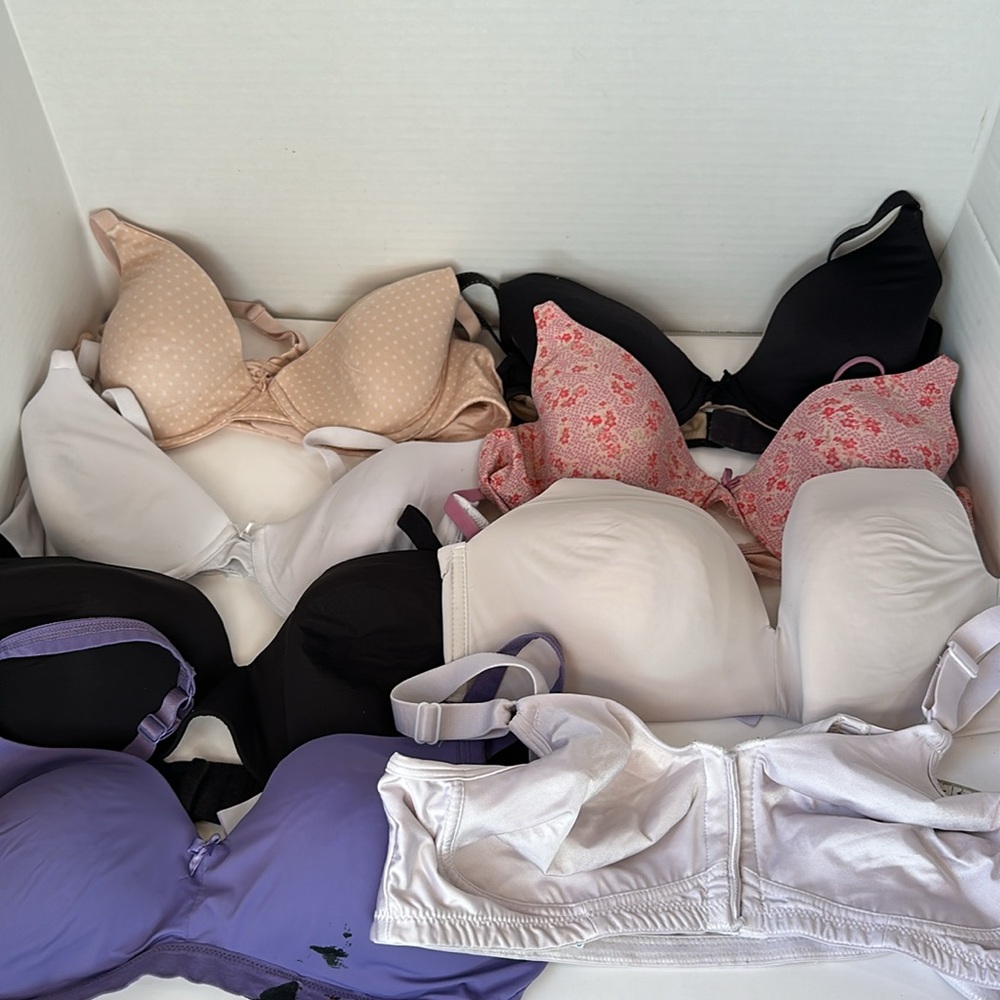 8 piece bra bundle size38B  molded cup polka dot white black purple nude